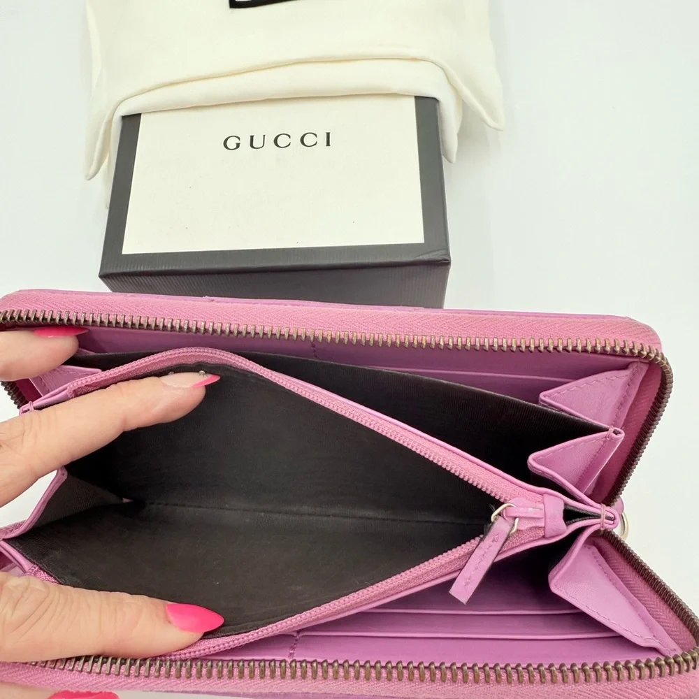 Gucci Pink Marmont Chevron Wallet with Gold Logo - Picture 8 of 10